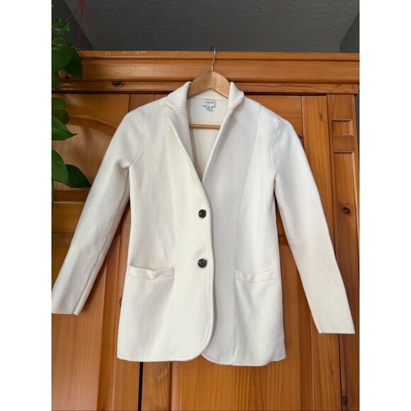 J.Crew Women’s Sweater Blazer Small White Ivory 100% Cotton Two Button Knit Jack - Picture 1 of 13